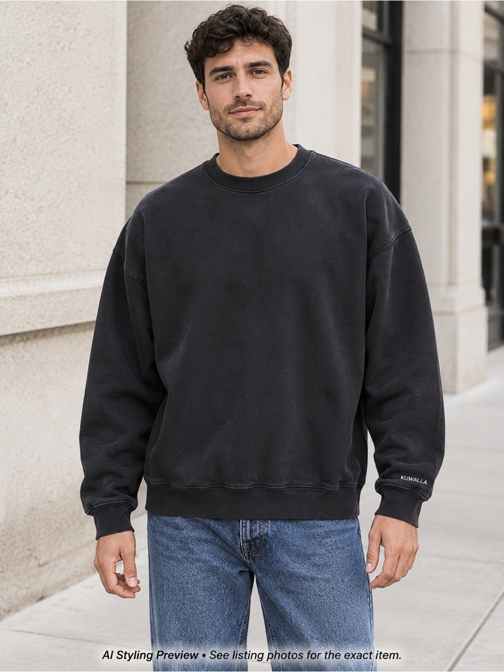Kuwalla Tee Oversized Black Indigo Crewneck Sweatshirt L
